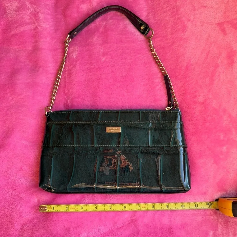 Kate Spade Emerald Green and Gold Bow Shoulder Purse